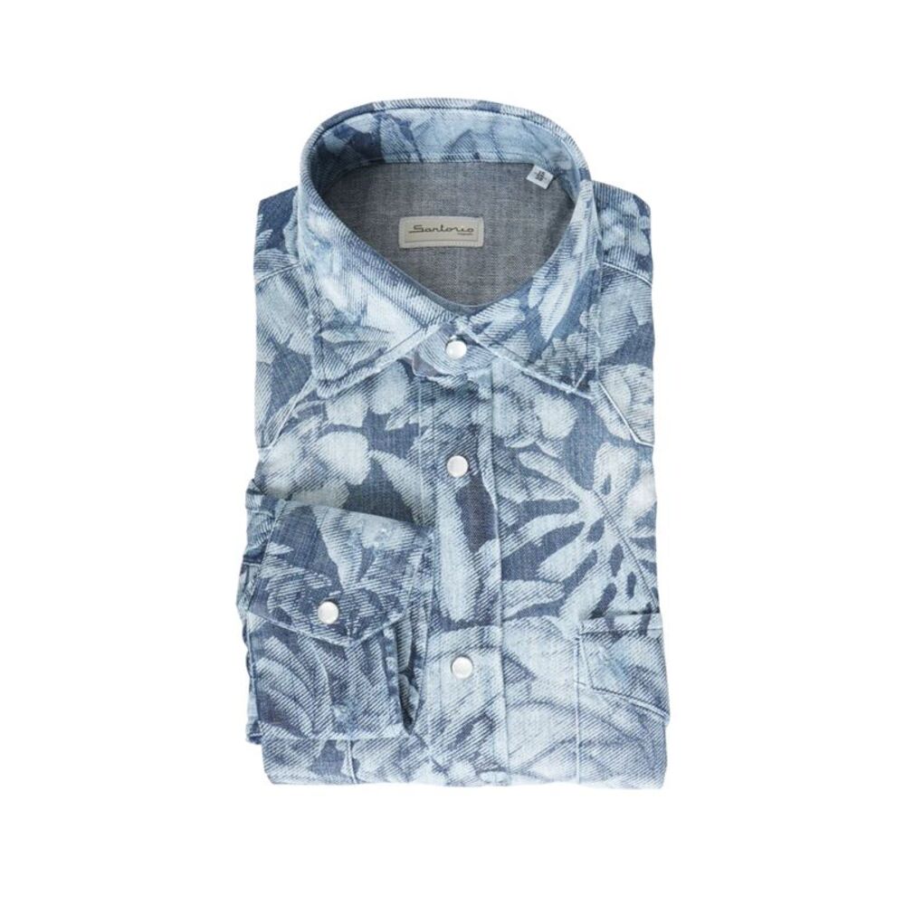 Sartorio Floral Denim Snap Button Cotton Overshirt